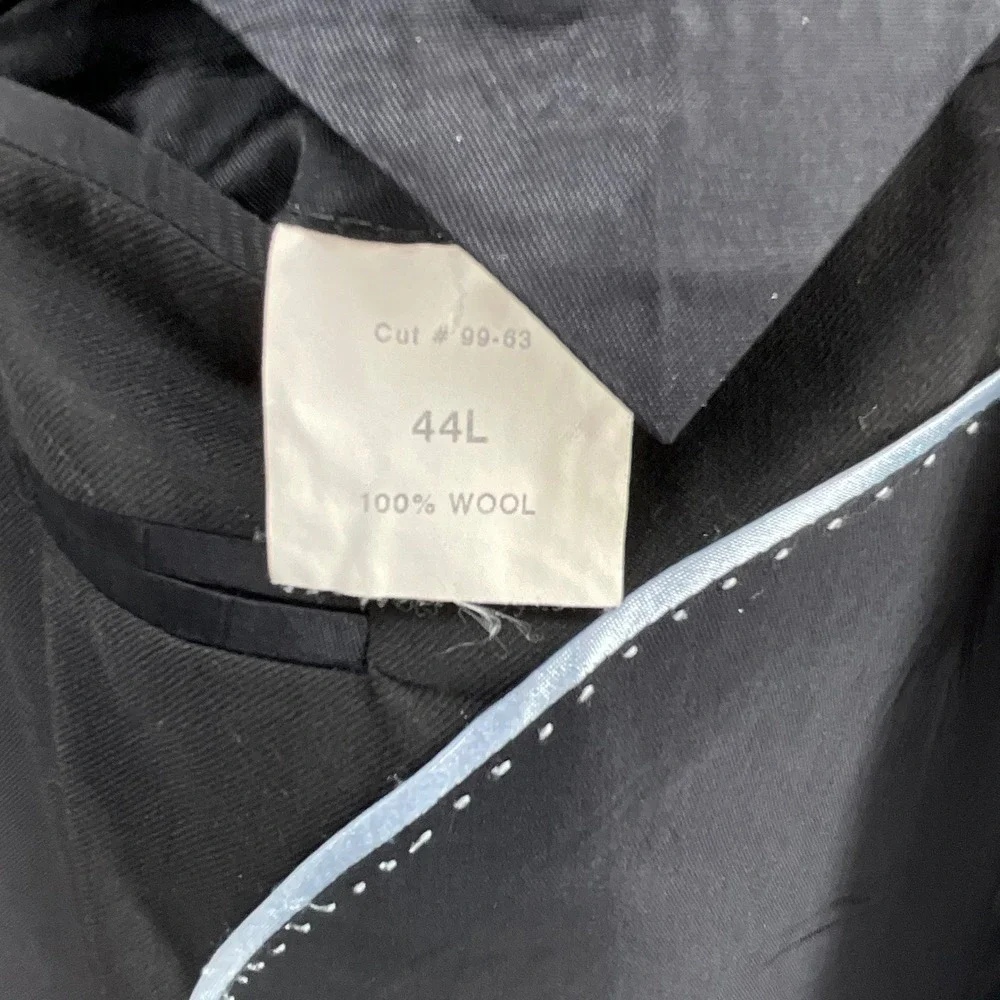 Structure Mens 44L Black 100% Wool 3 Button Blazer‎ Sport Coat Jacket Cut